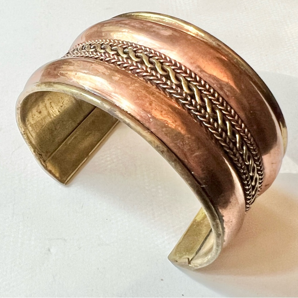 Wide Vintage Cuff Bracelet Bangle Clamper Brass Copper Wide Adjustable Boho